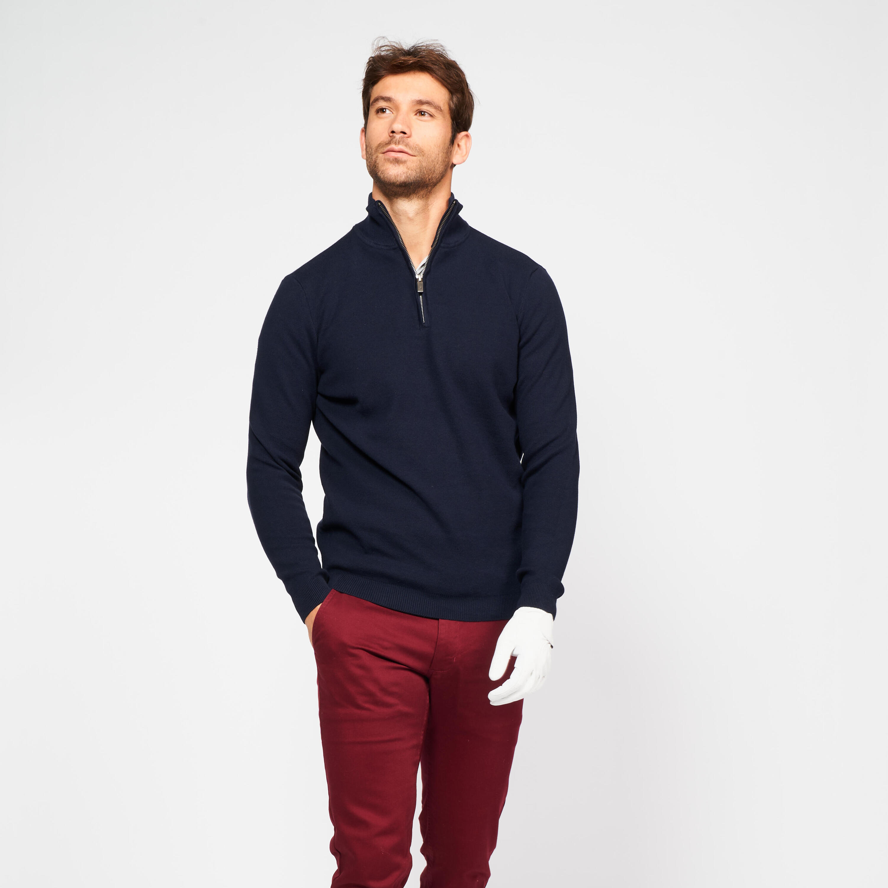 Pull de golf col montant zippé 100% coton Homme, MW500 marine 2/9