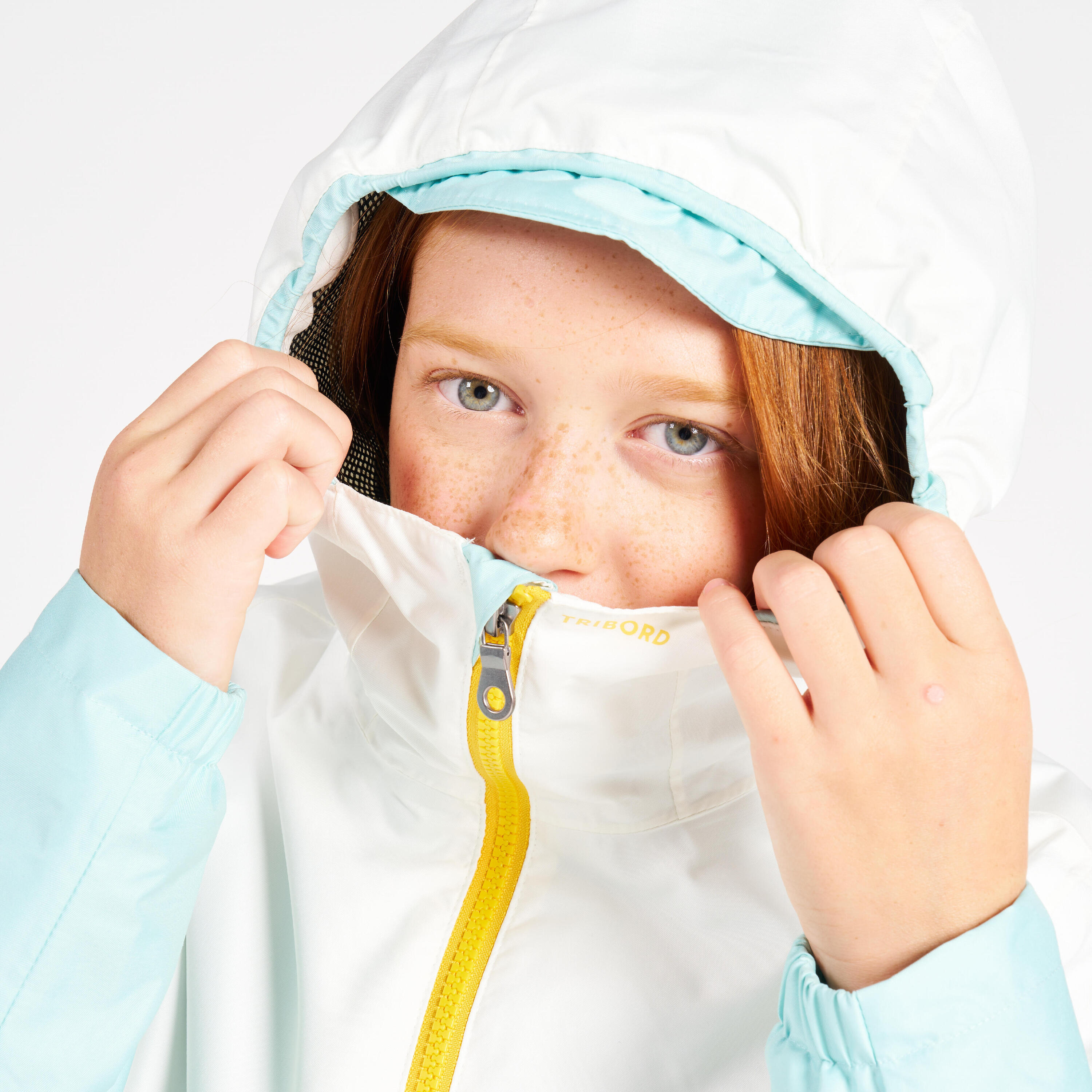 Giacca vela bambino SAILING 100 impermeabile bianco-azzurro 7/13
