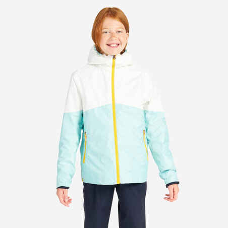 Chamarra impermeable para lluvia blanca con menta para niños Sailing 100