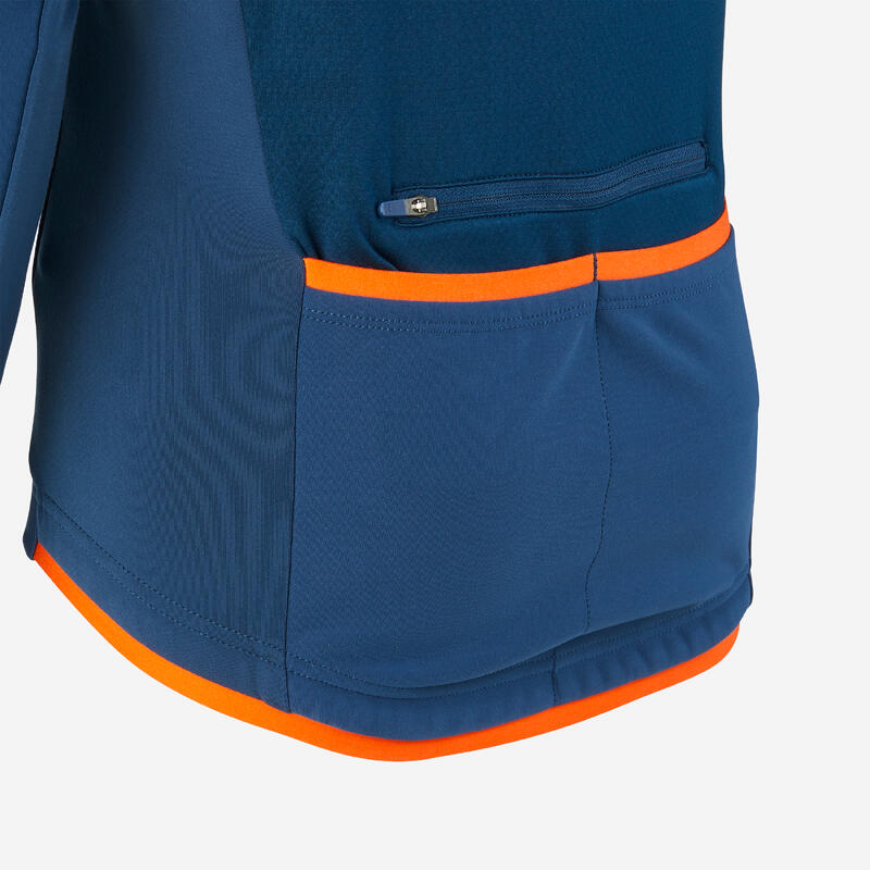 Fietsjas voor kinderen 500 blauw oranje 8-13 jaar