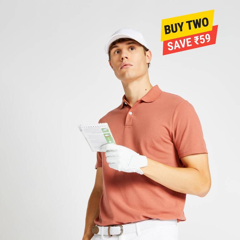 Men golf polo t-shirt 500 sepia