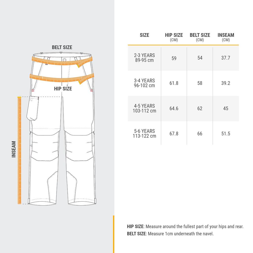 Kids’ convertible hiking trousers, 2-6 years, MH500 - Green