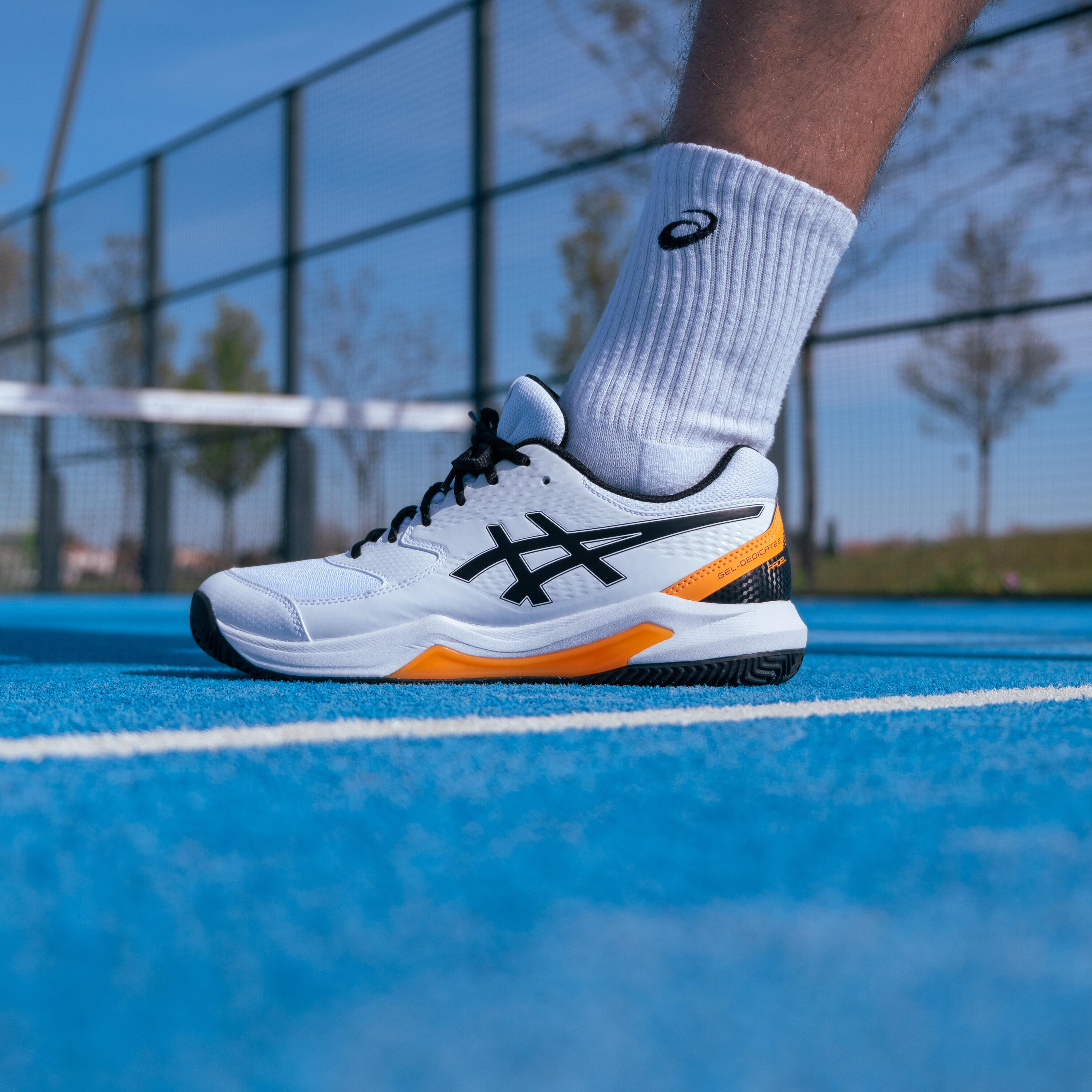 Padelschuhe Herren - Asics Gel Dedicate 8 weiss orange 8/11
