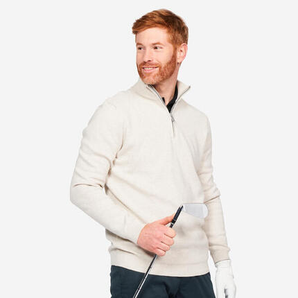 Pull de golf col montant zippé 100% coton Homme, MW500 marine