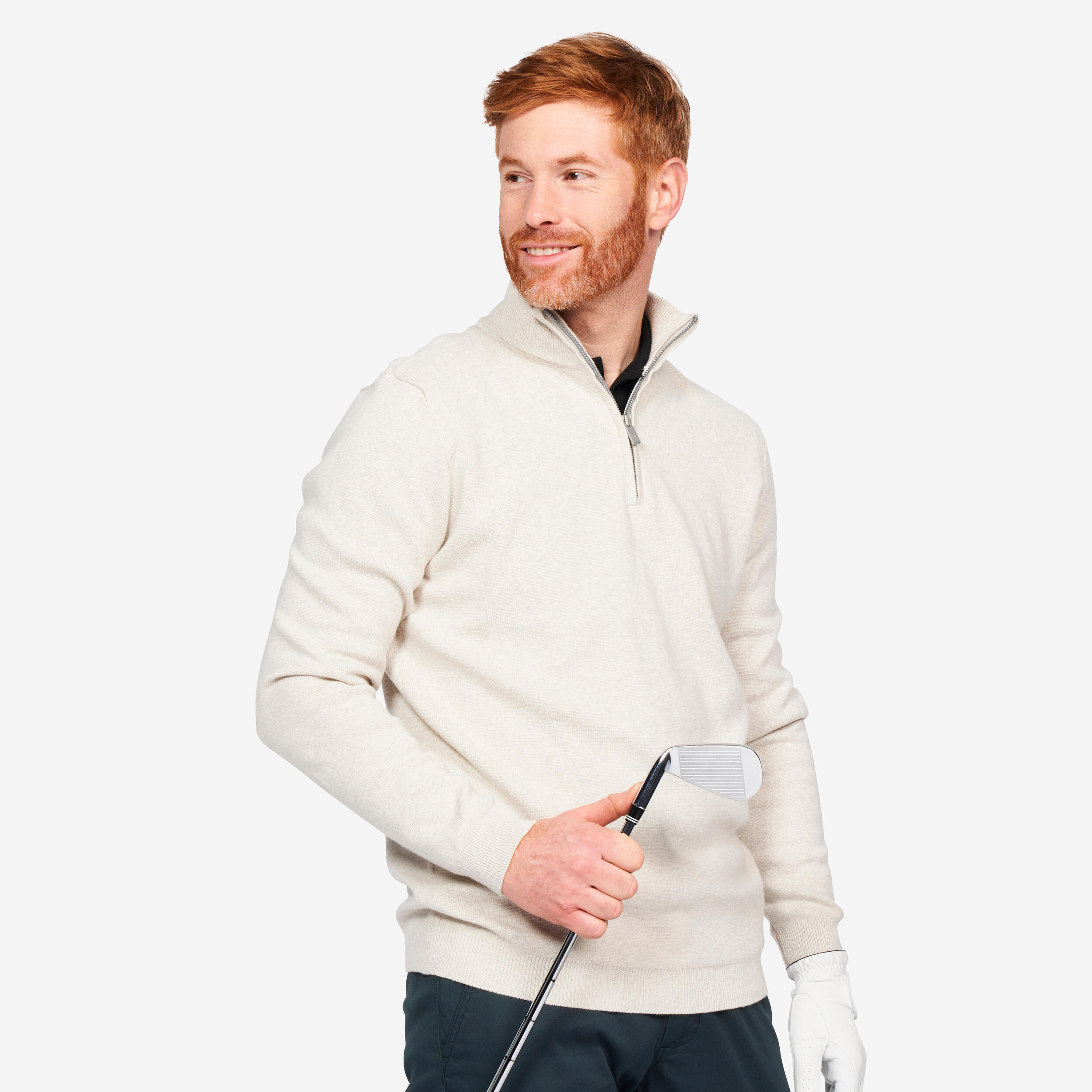 Men's golf half-zipped pullover - mw500 ecru 1/5