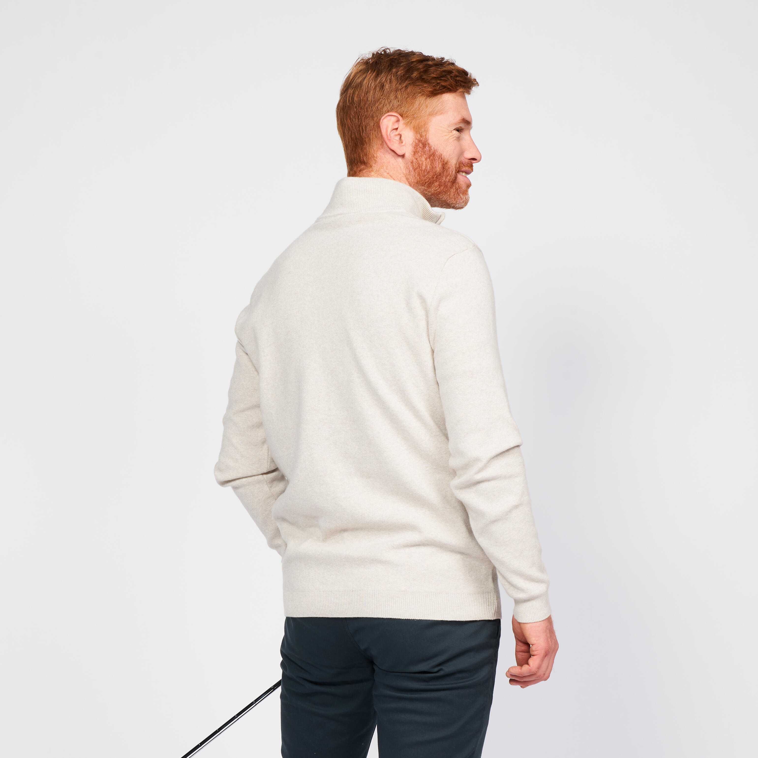 Men s golf half zipped pullover mw500 ecru
