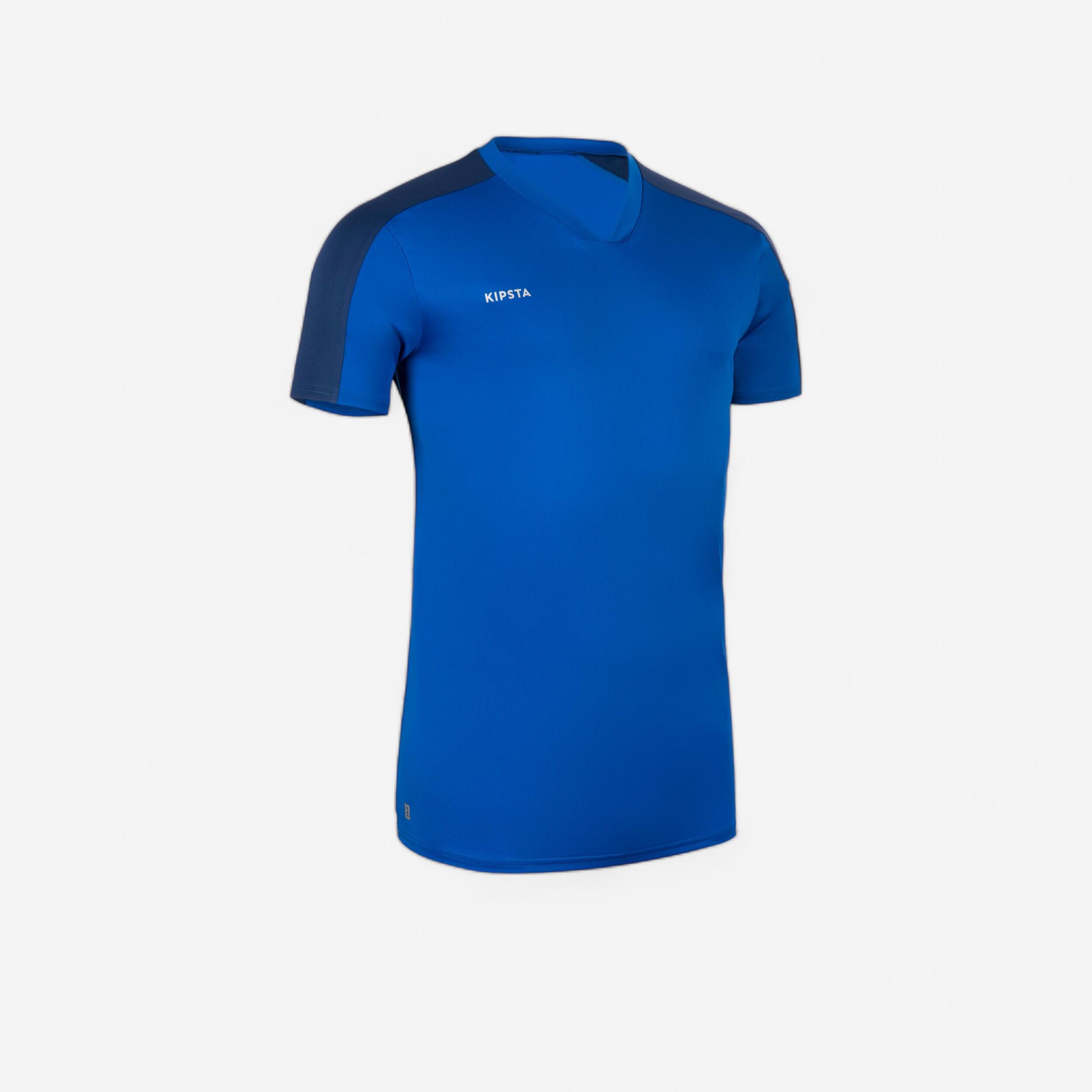 Maillot de Football Adulte ESSENTIEL manches courtes Bleu Decathlon