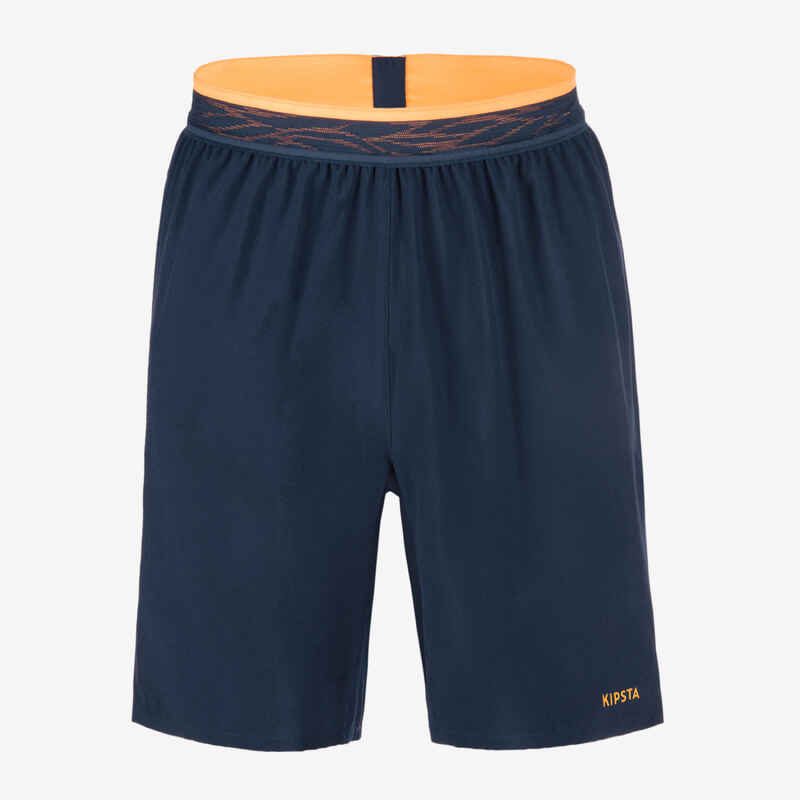 Short de futbol azul marino y naranja para adulto CLR Decathlon