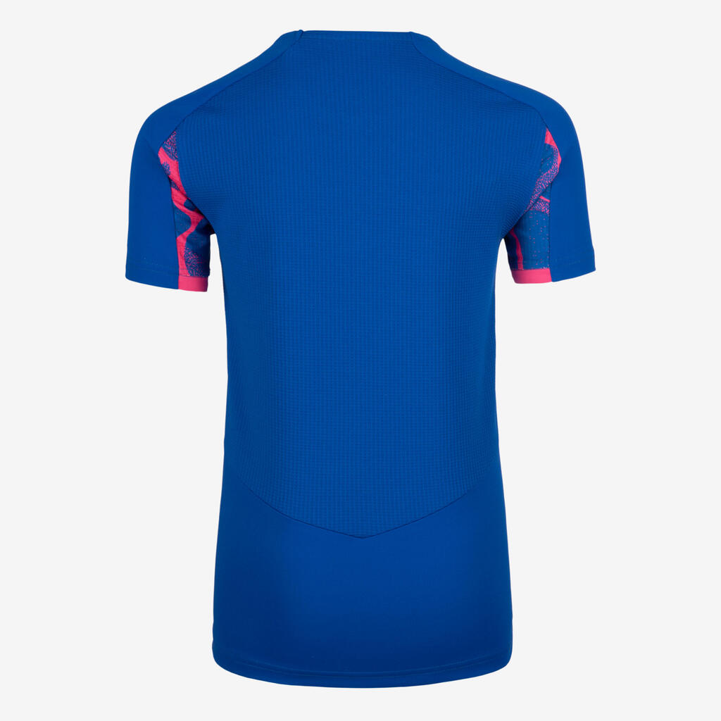 Maillot de Football Viralto JR manches courtes AQUA Bleu et Rose