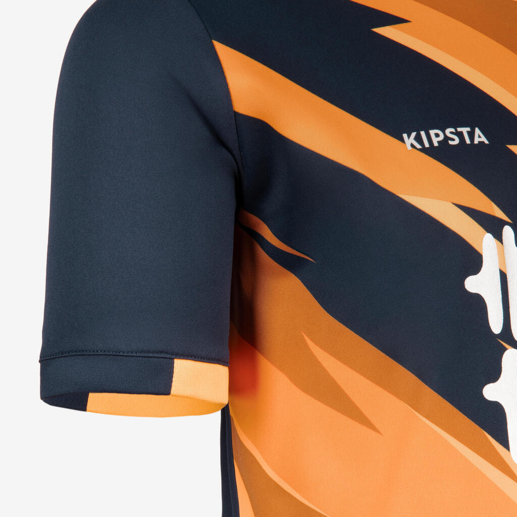 Detský futbalový dres s krátkym rukávom Tiger oranžovo-modrý