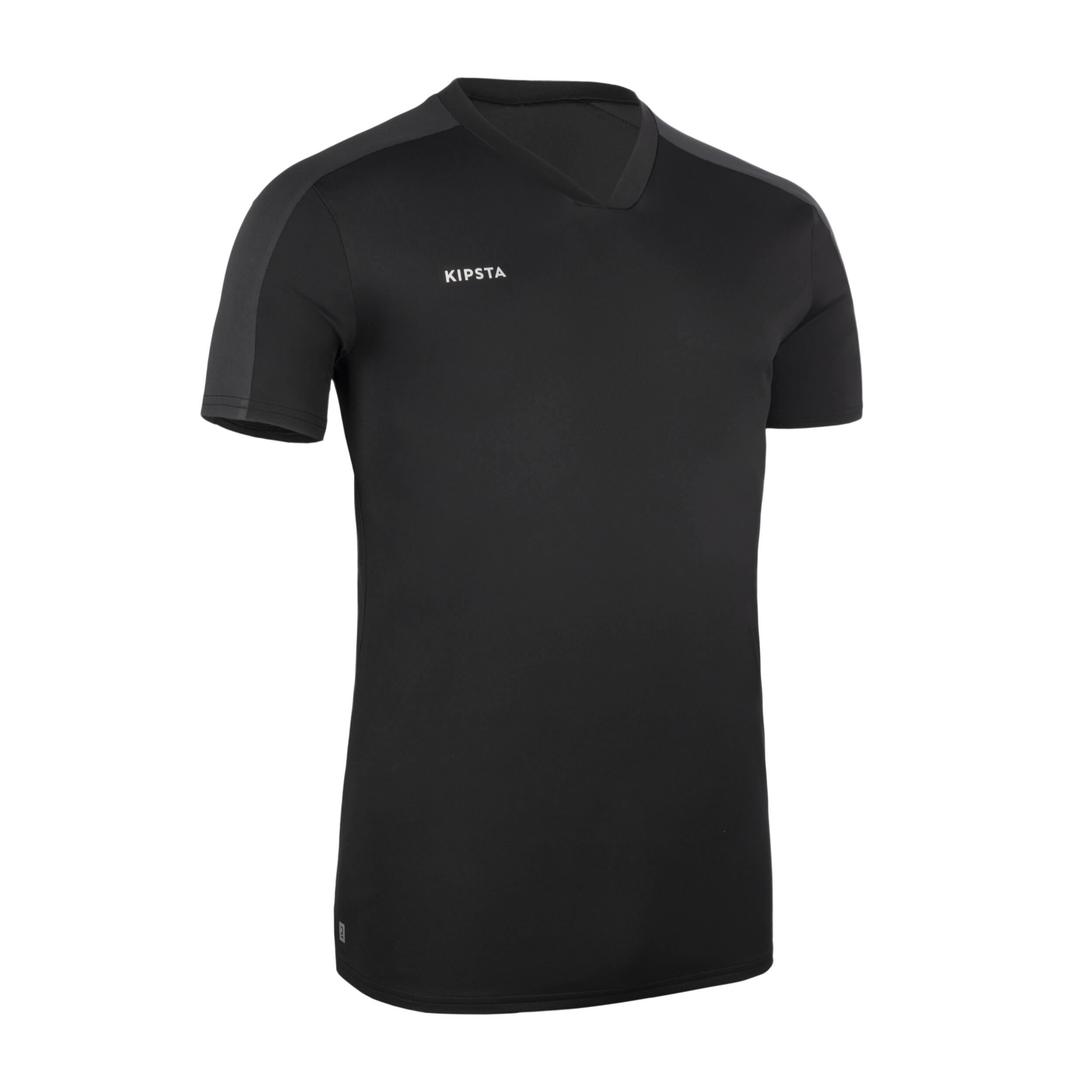 Adult Short-Sleeved Football Shirt Essential - Black 4/5