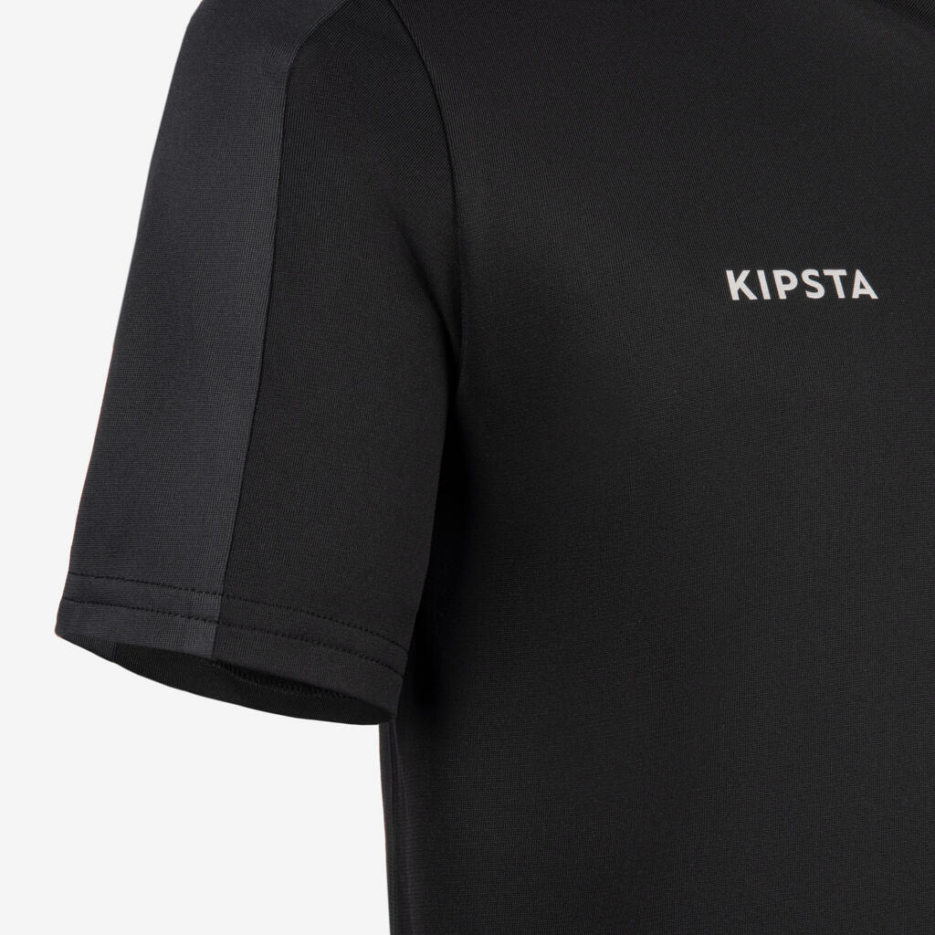 Crna dečja majica kratkih rukava za fudbal ESSENTIAL
