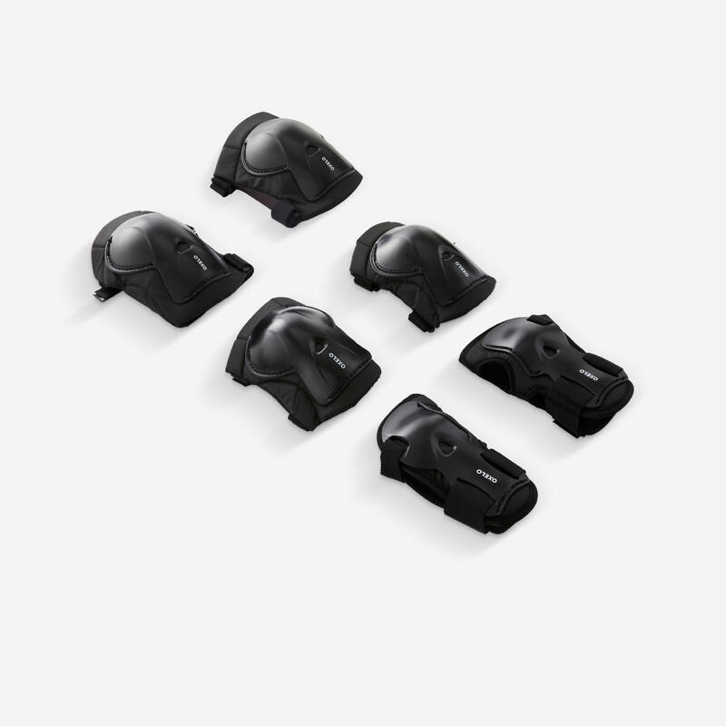 Set 3x2 protections roller trottinette skate enfant PLAY noir