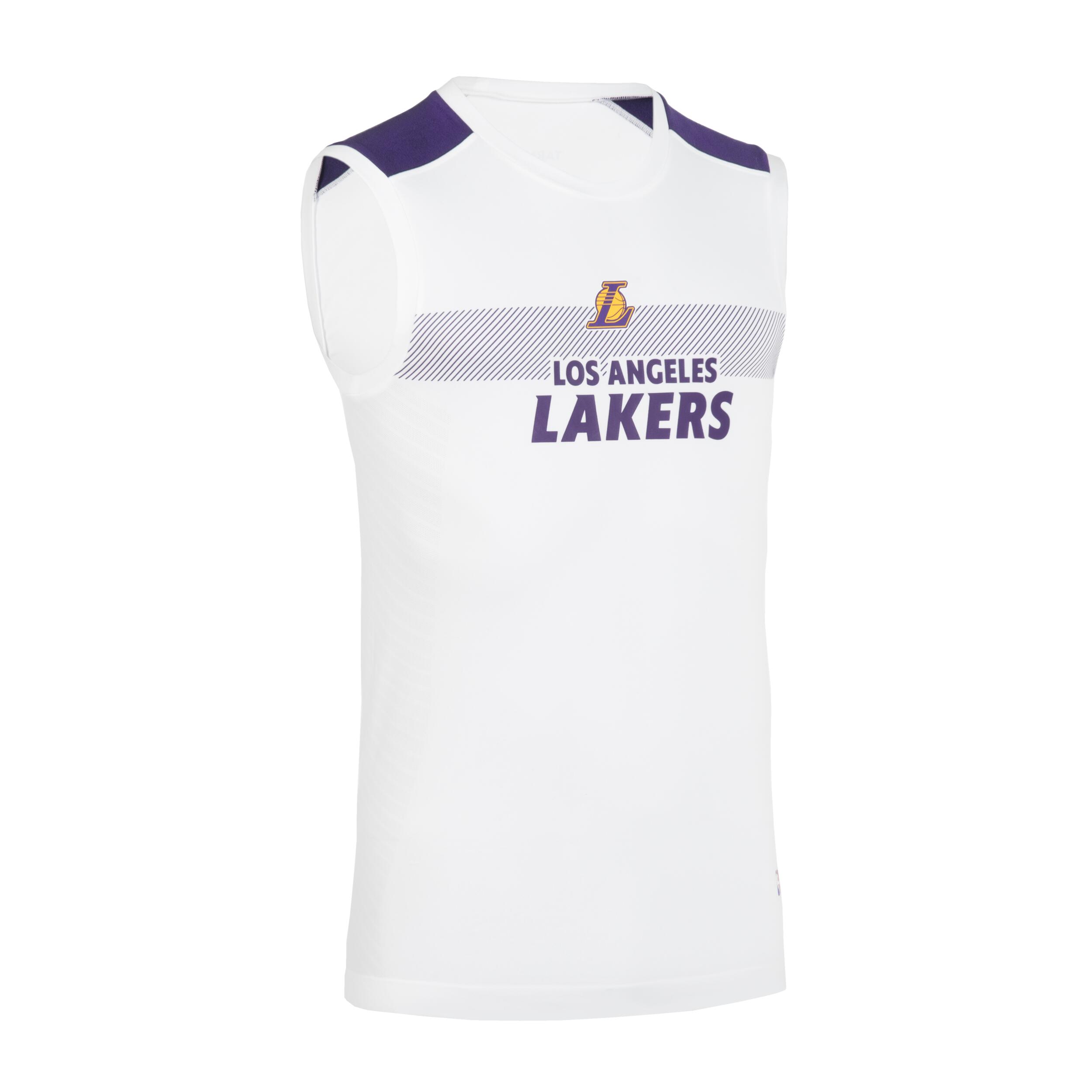 Adult Sleeveless Basketball Base Layer Jersey UT500 NBA Los Angeles Lakers/White 1/8