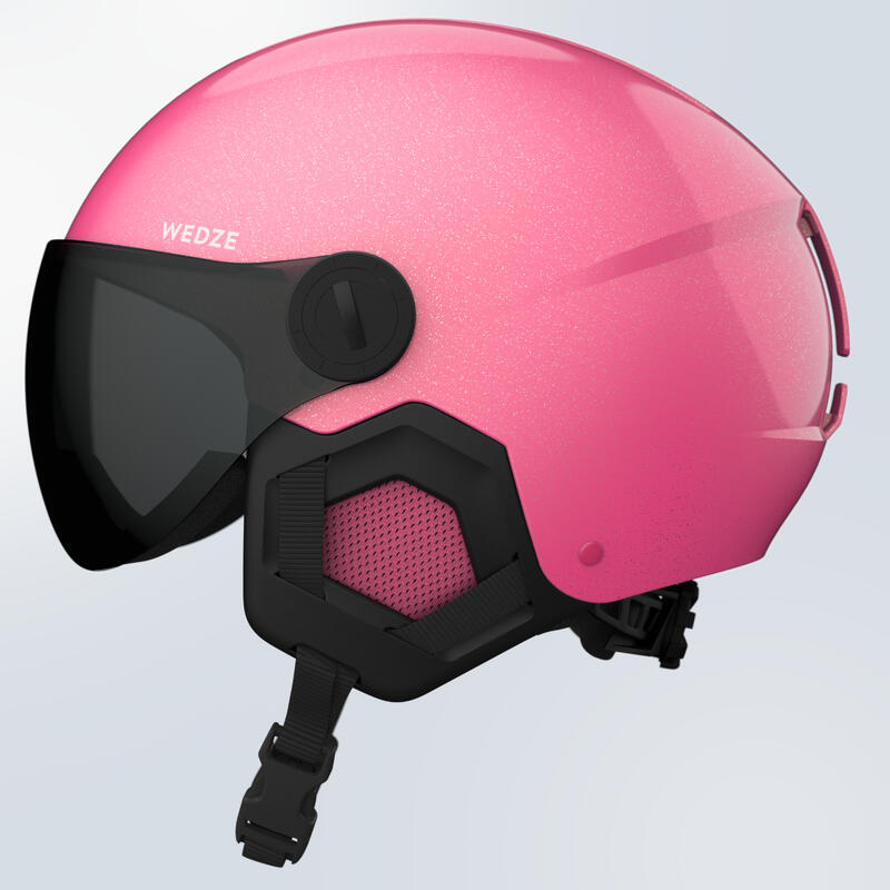 Casco sci bambina 500 rosa paillettes