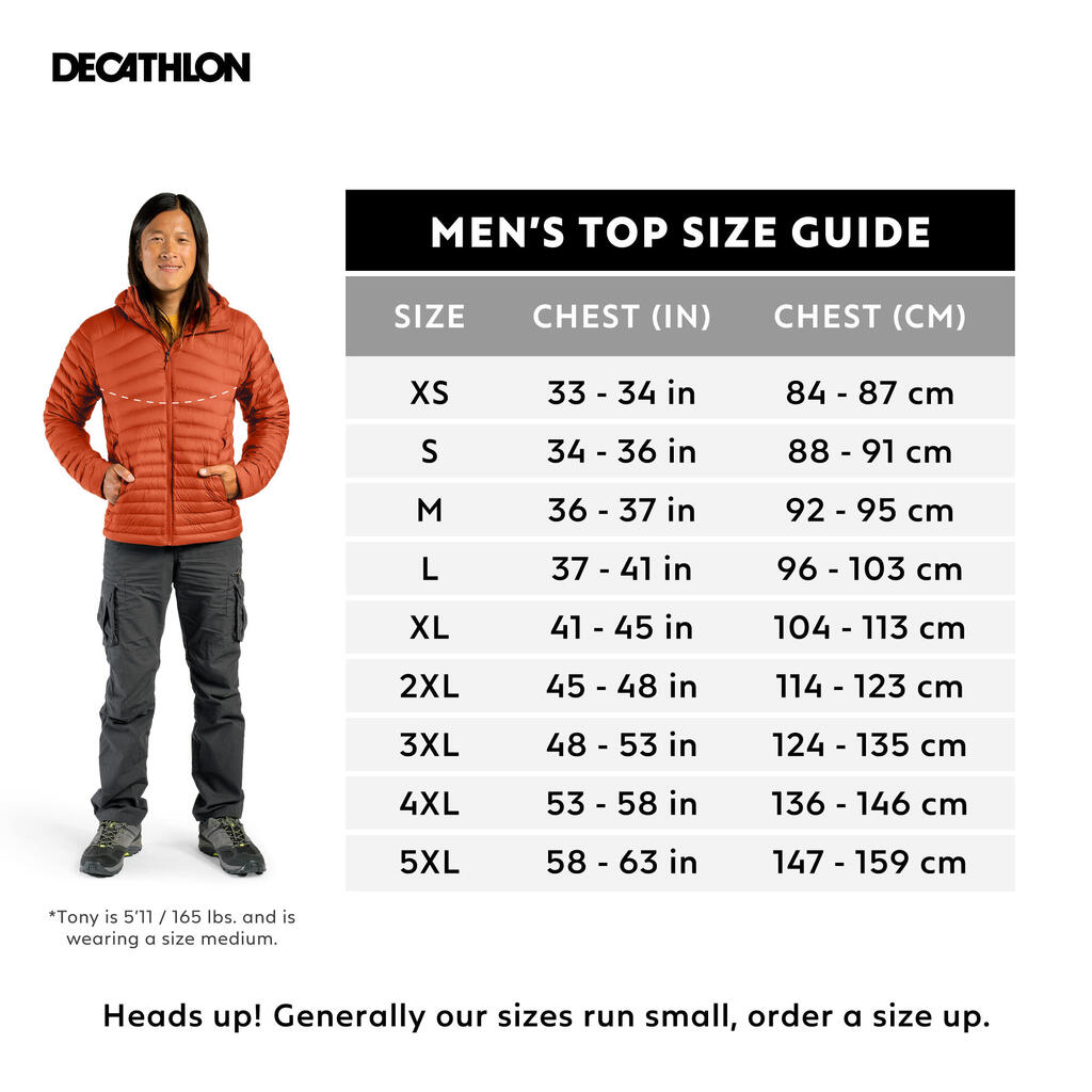 Men's Mountain Trekking Hooded Down Jacket - MT100 -5 °C