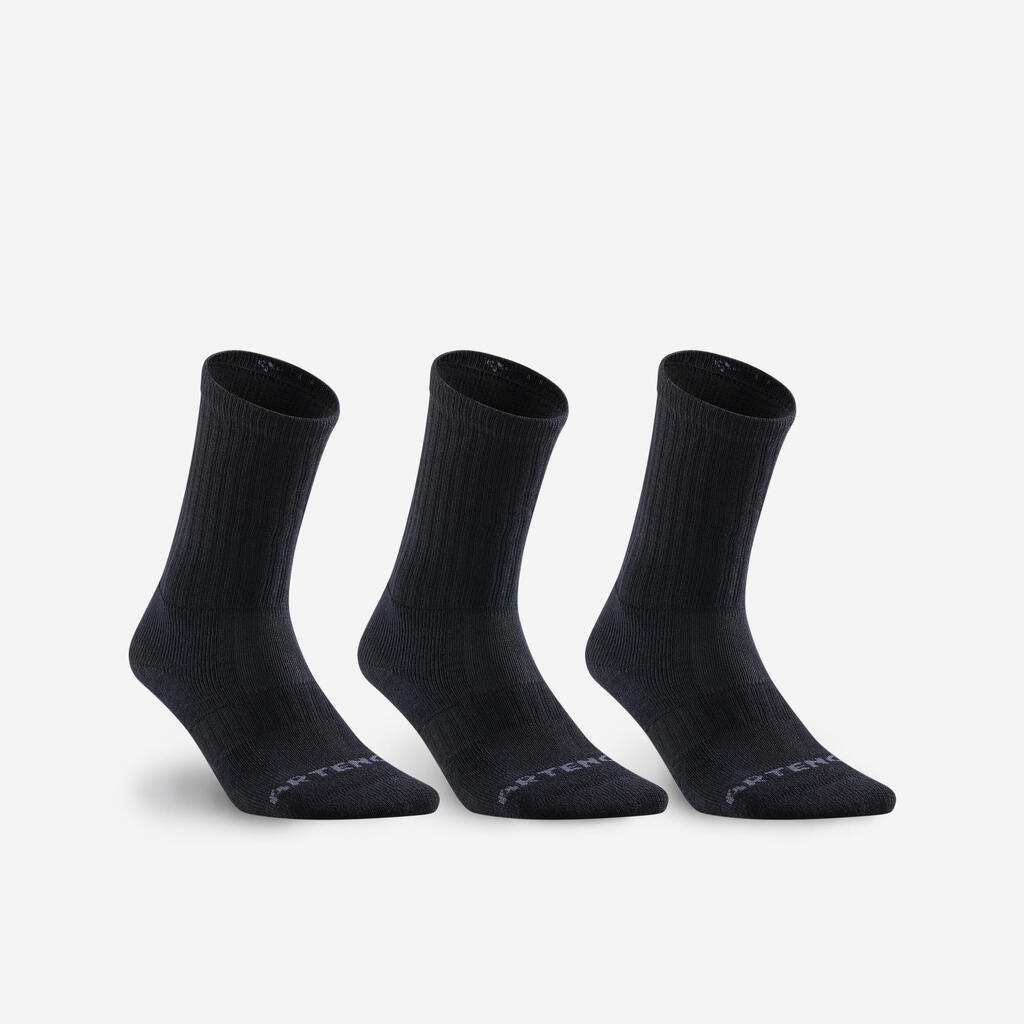 High Tennis Socks RS 500 Tri-Pack - Black/Stripes