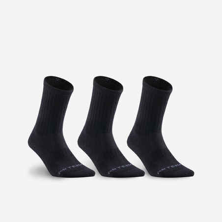 Čarape za tenis RS 500 visoke crne 3 para 