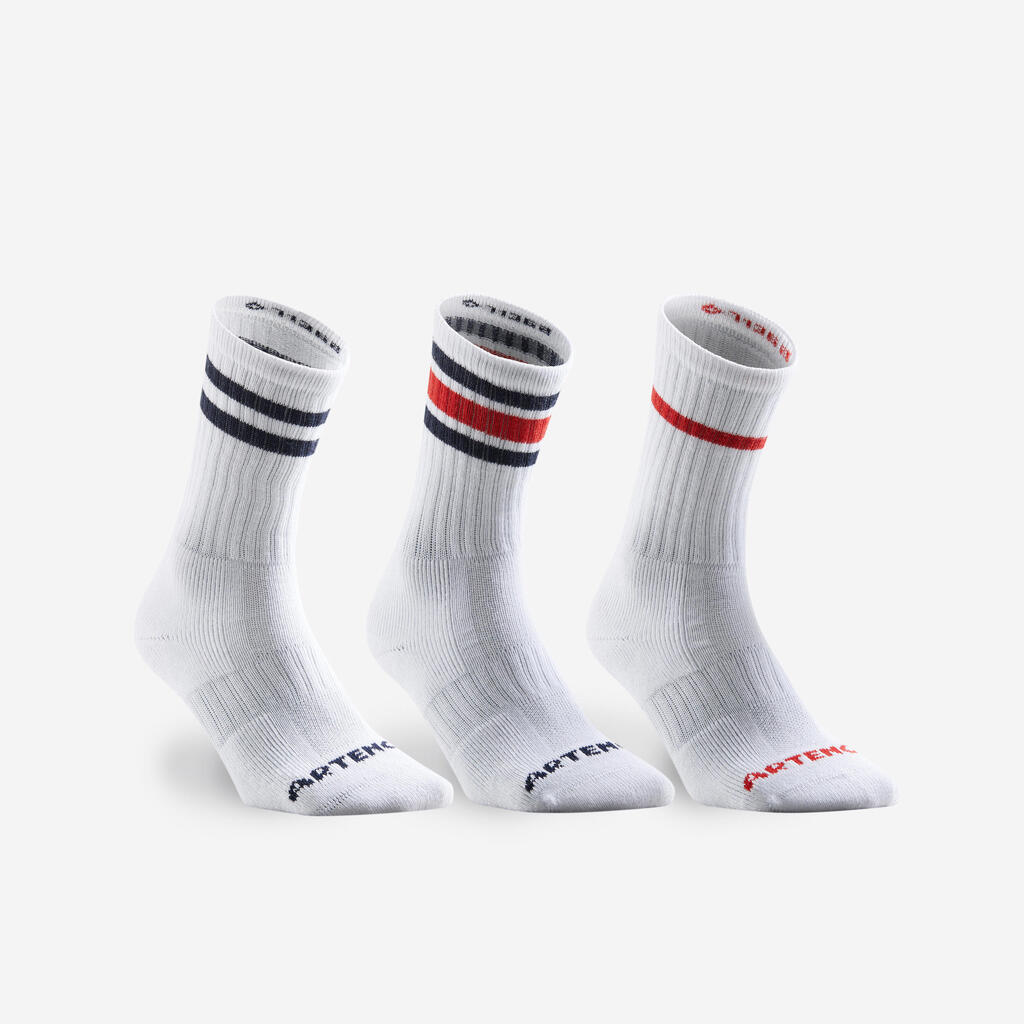 Tenisové ponožky RS 500 vysoké sivo-béžové (3 páry)
