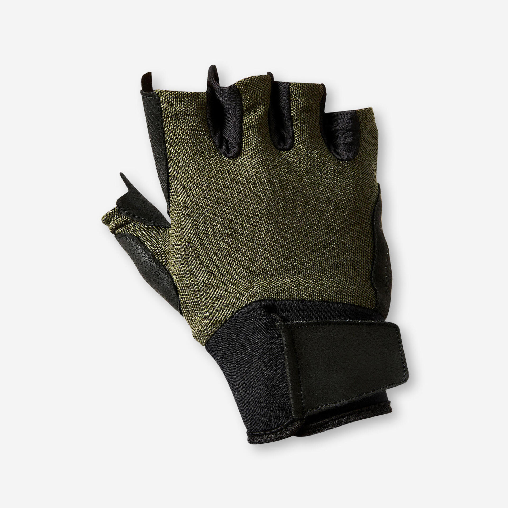 Weight training gloves with velcro khaki