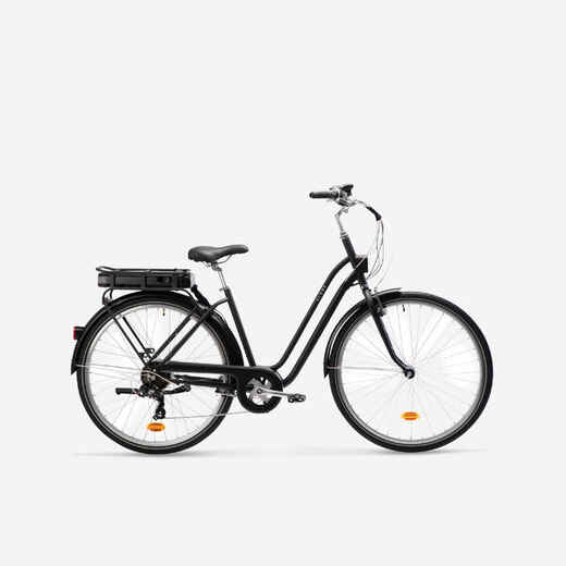 
      Fully-equipped, v-brake, low frame electric city bike, black
  