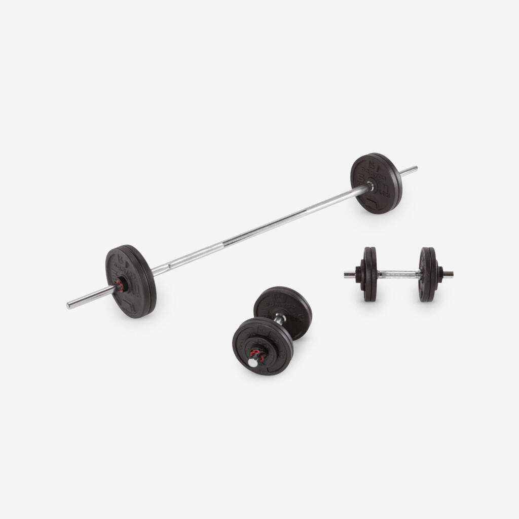 Kit 50 kg haltères et barres de musculation