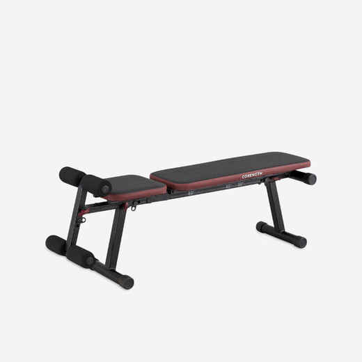 Robust and compact fold-down incline weight bench with leg bar