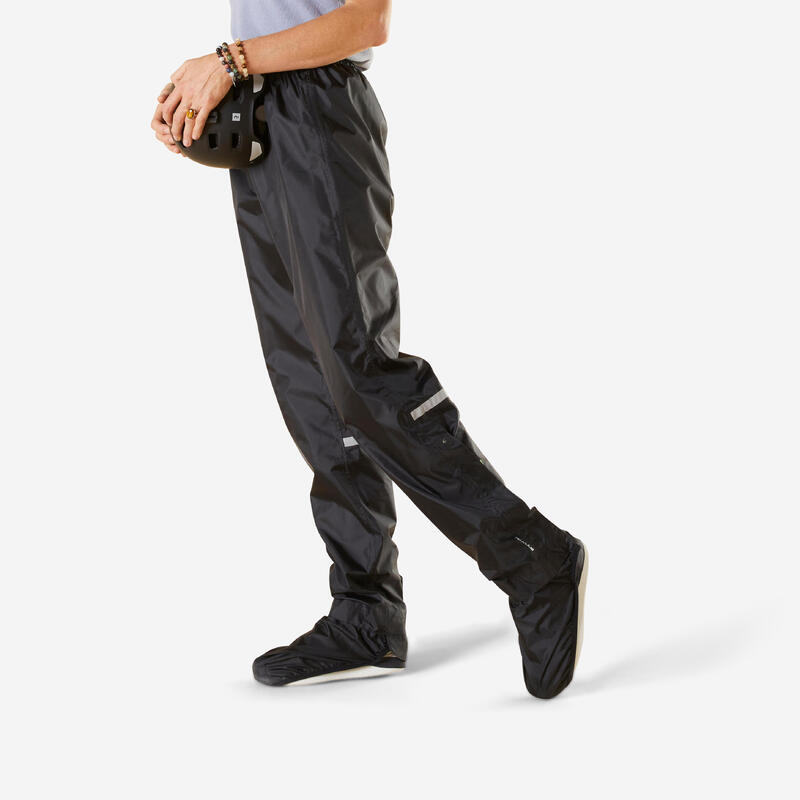 Suprapantalon ciclism oraș ploaie cu protec��ii încălțăminte integrate 100 Negru