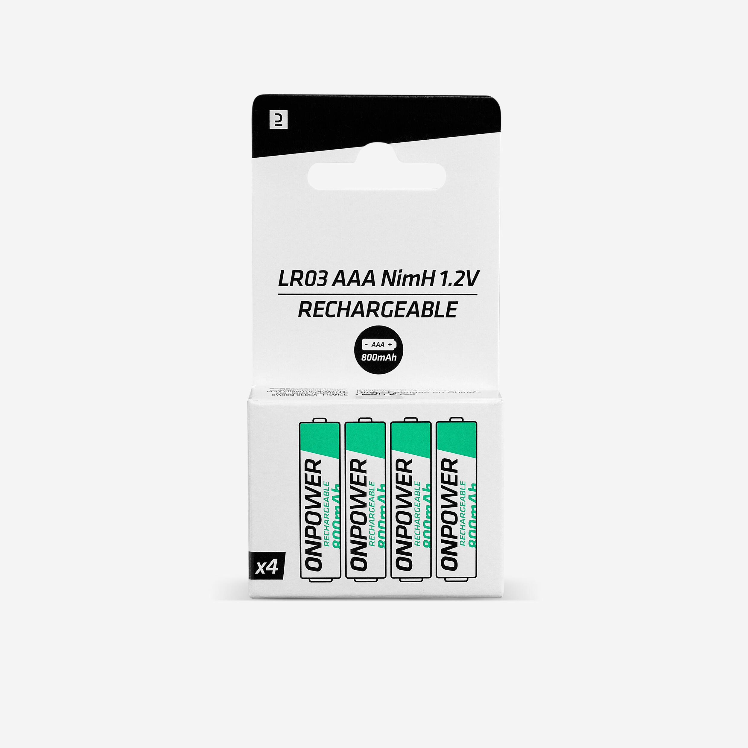 FORCLAZ Pack of 4 AAA Rechargeable Batteries - NiMH 800mAh