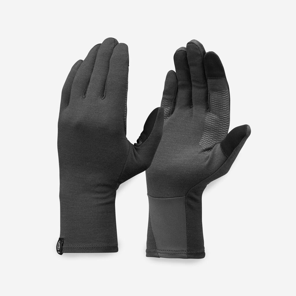 Adult Mountain Trekking Merino Wool Liner Gloves - MT500 Burgundy