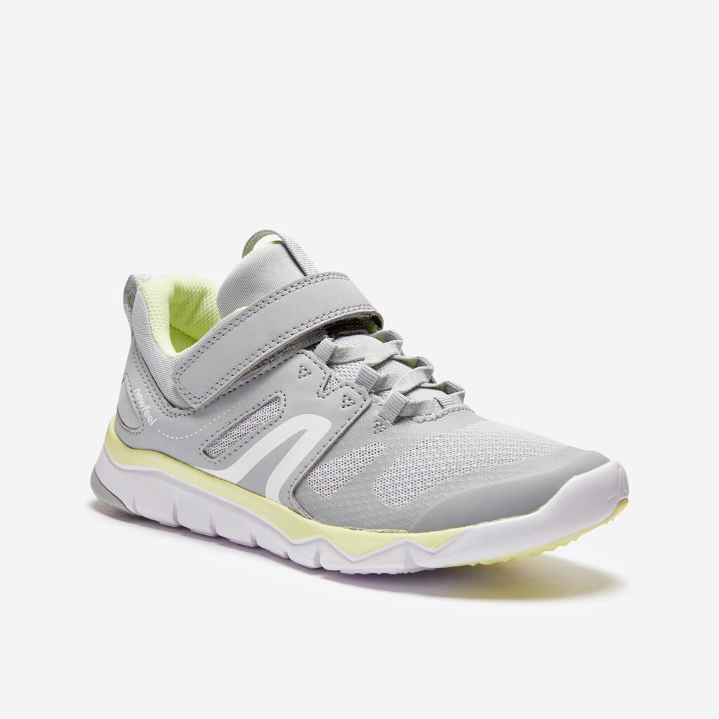 Kids' lightweight and breathable rip-tab trainers, grey/yellow