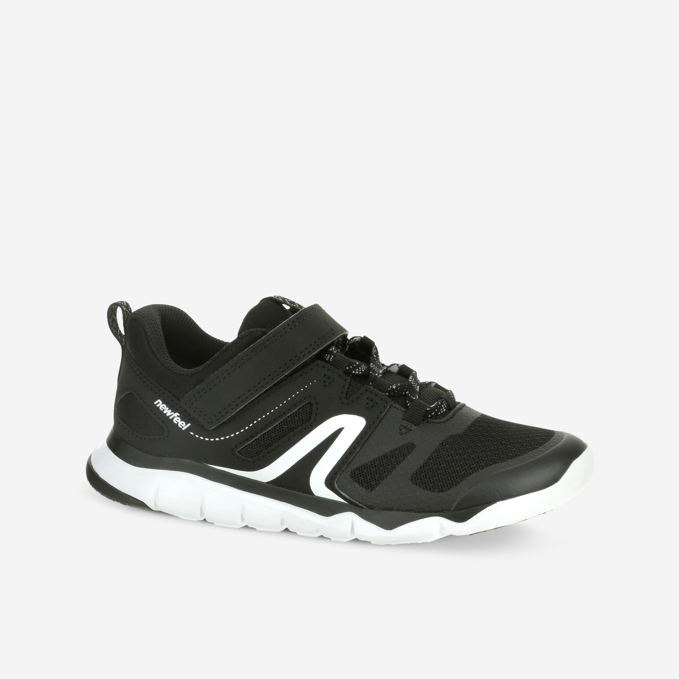 DECATHLON Kids' lightweight and breathable rip-tab trainers, black/white