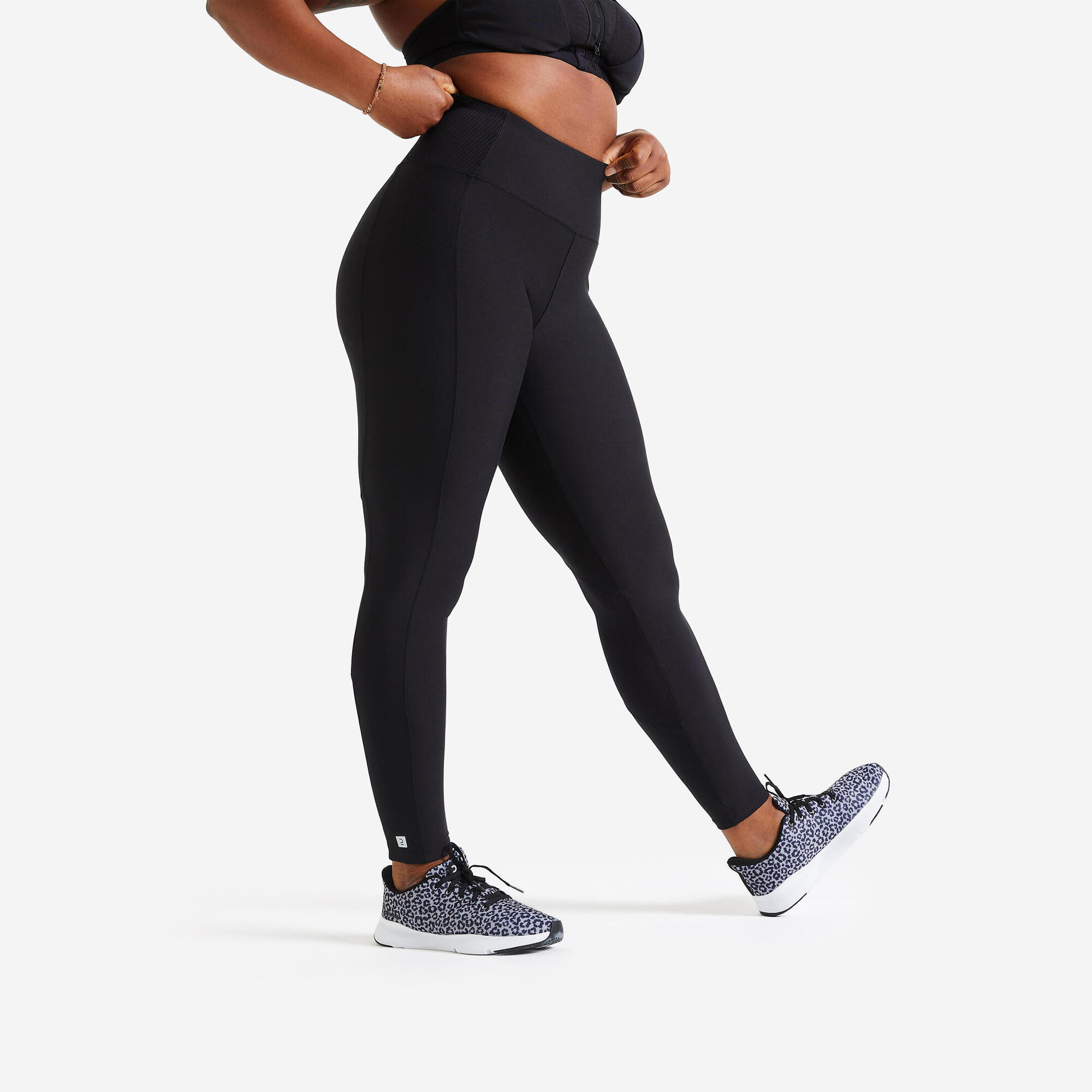 Flounce London gym running leggings with drawstring waist and bum sculpt in  black