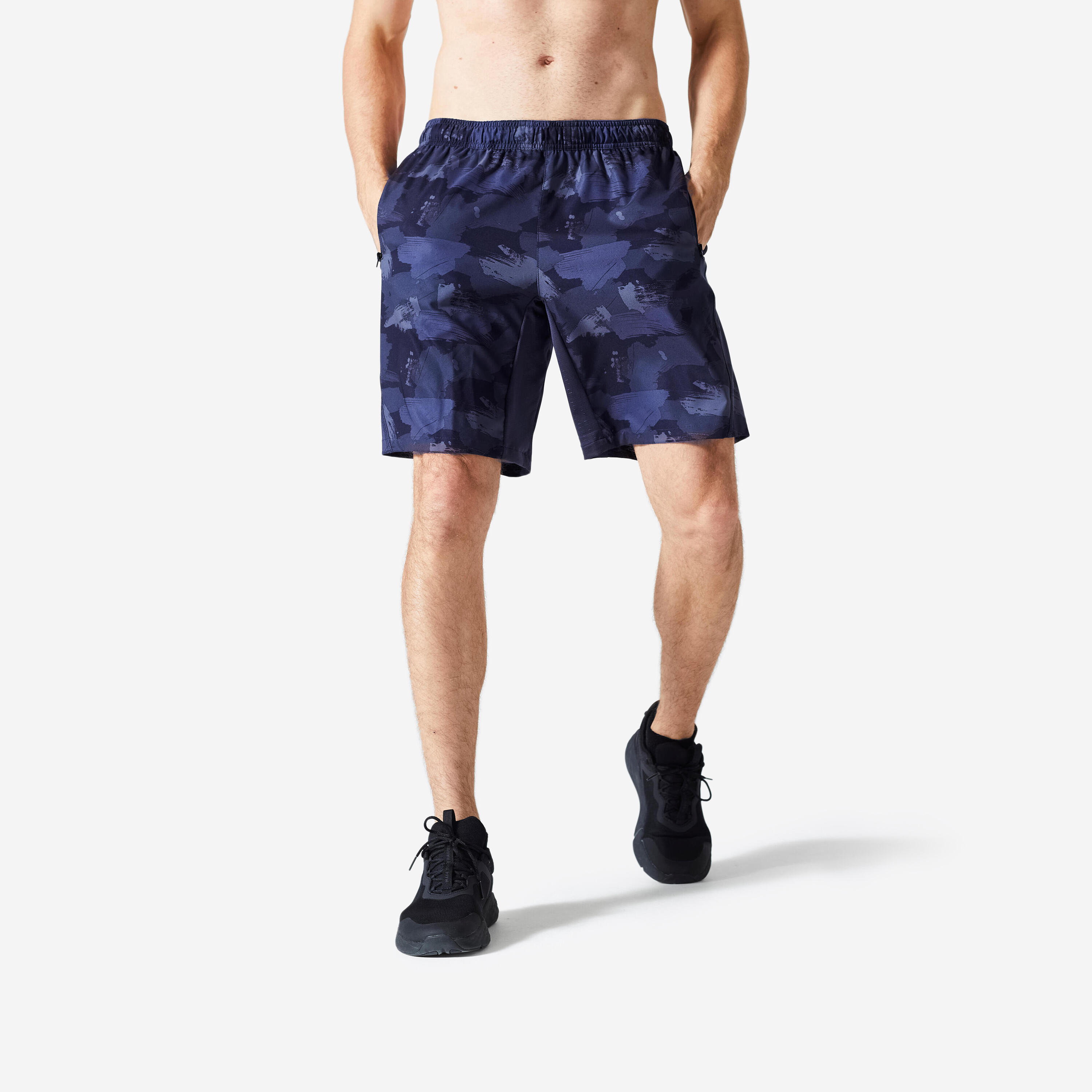 Men's Zip Pocket Breathable Essential Fitness Shorts - Blue Camo 1/6