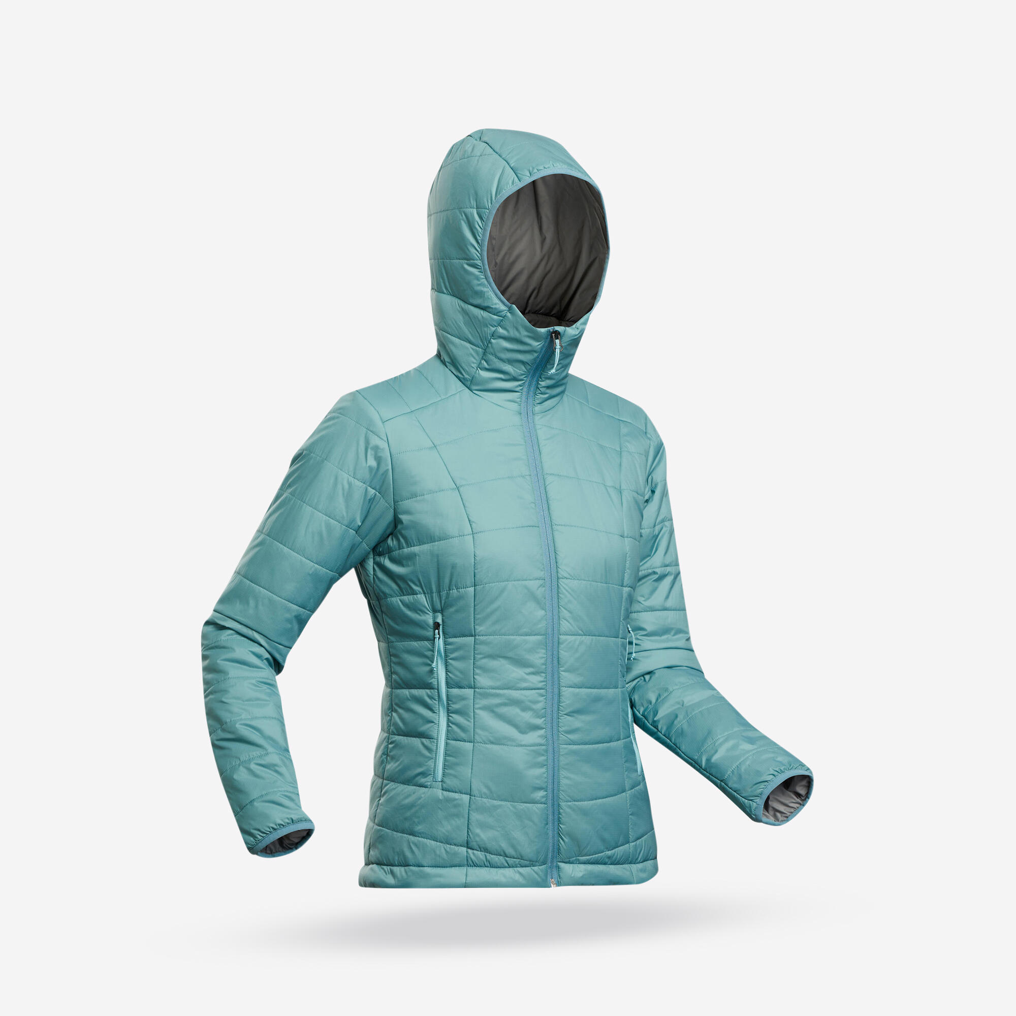 Trekking-Daunenjacke MT100 mit Kapuze für Damen, Blau 11/19
