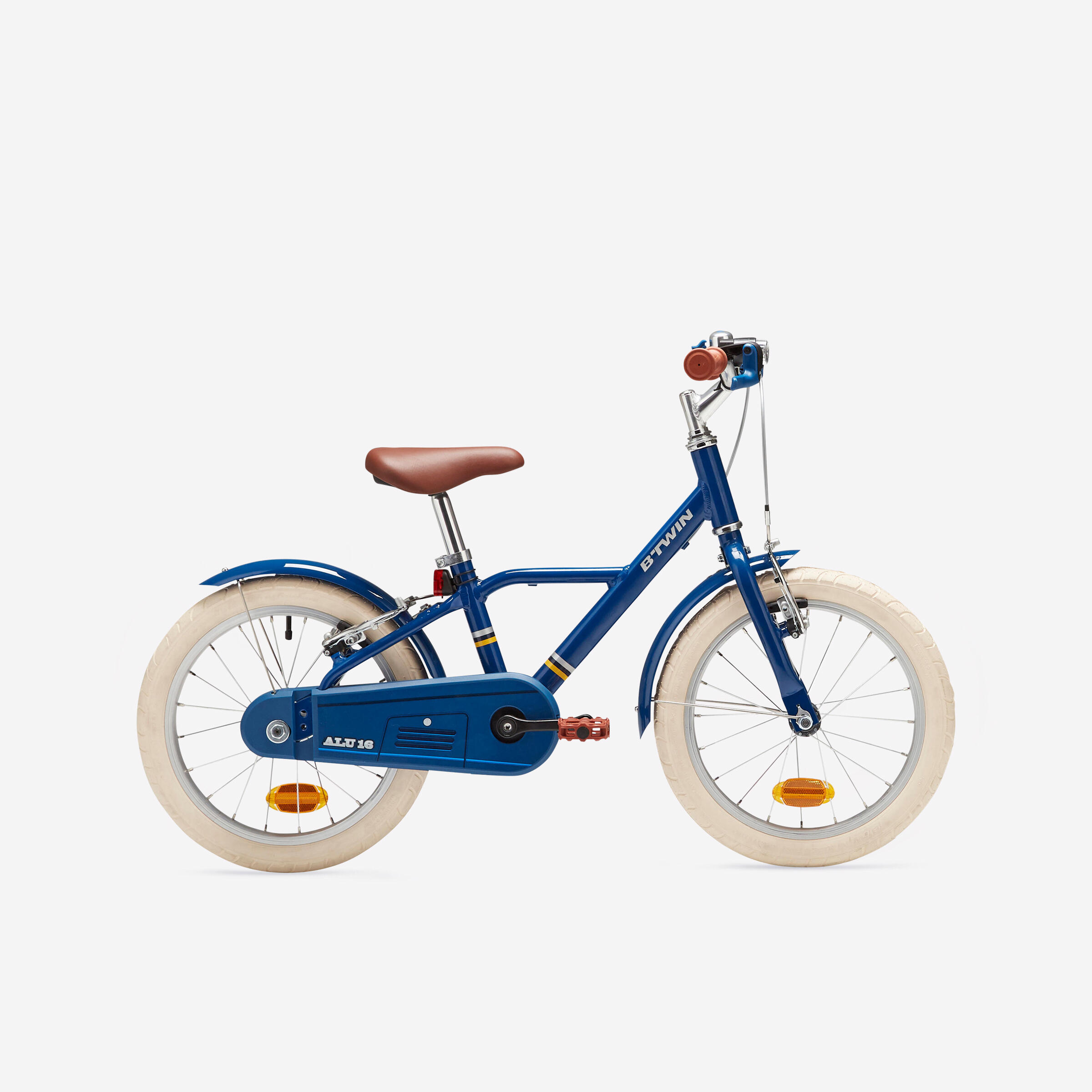 BTWIN Kids' 16-inch, chain guard, easy-braking bike, blue