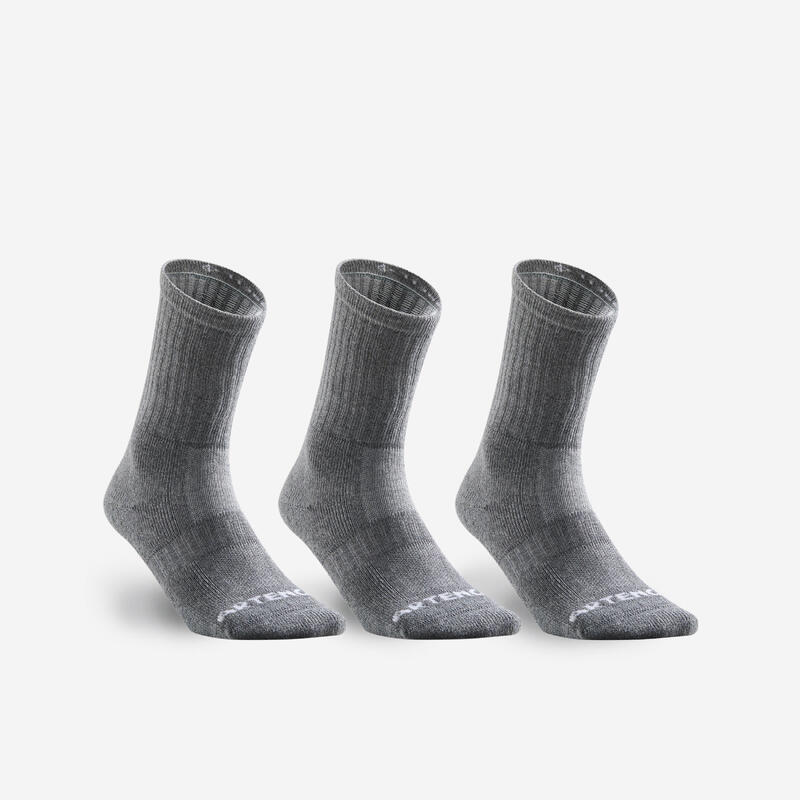 MEIAS DE TÉNIS DE CANO ALTO DECATHLON RS 500 CINZENTO (3 PARES)