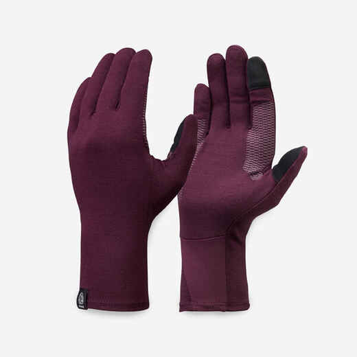 
      Adult Mountain Trekking Merino Wool Liner Gloves - MT500 Burgundy
  