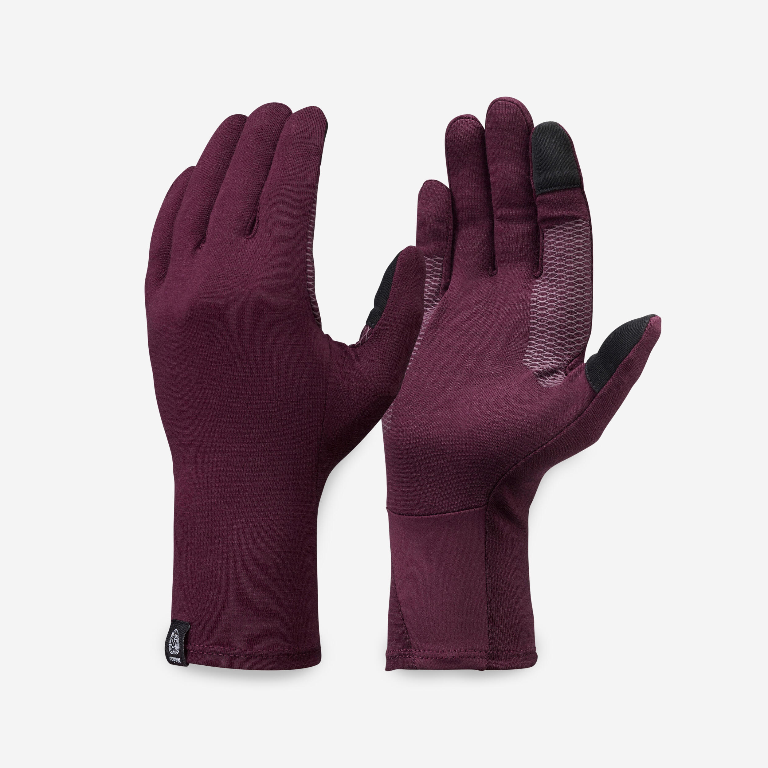 Adult Mountain Trekking Merino Wool Liner Gloves - MT500 Burgundy 1/3