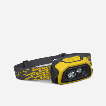 Linterna frontal de trekking y senderismo TREK 900 USB. 400 lúmenes. Amarillo. 