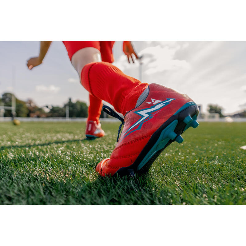 Ghete cu Crampoane Turnate Rugby R500 FG Teren Uscat Roșu Copii 