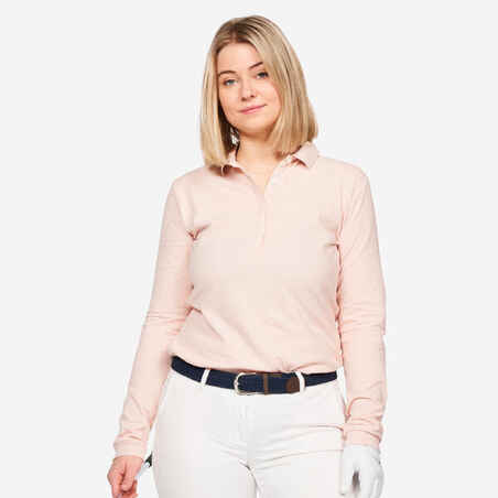 Rožnata ženska polo majica z dolgimi rokavi za golf MW500 