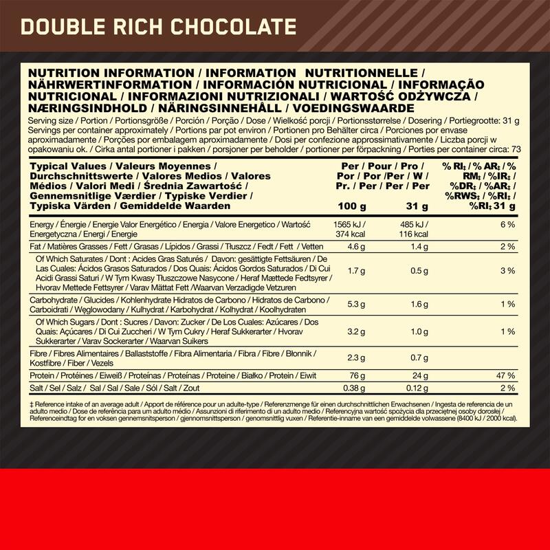 Proteína whey Gold Standard 24,2 G SUERO DE LECHE SABOR DOBLE Chocolate 2,2 Kg