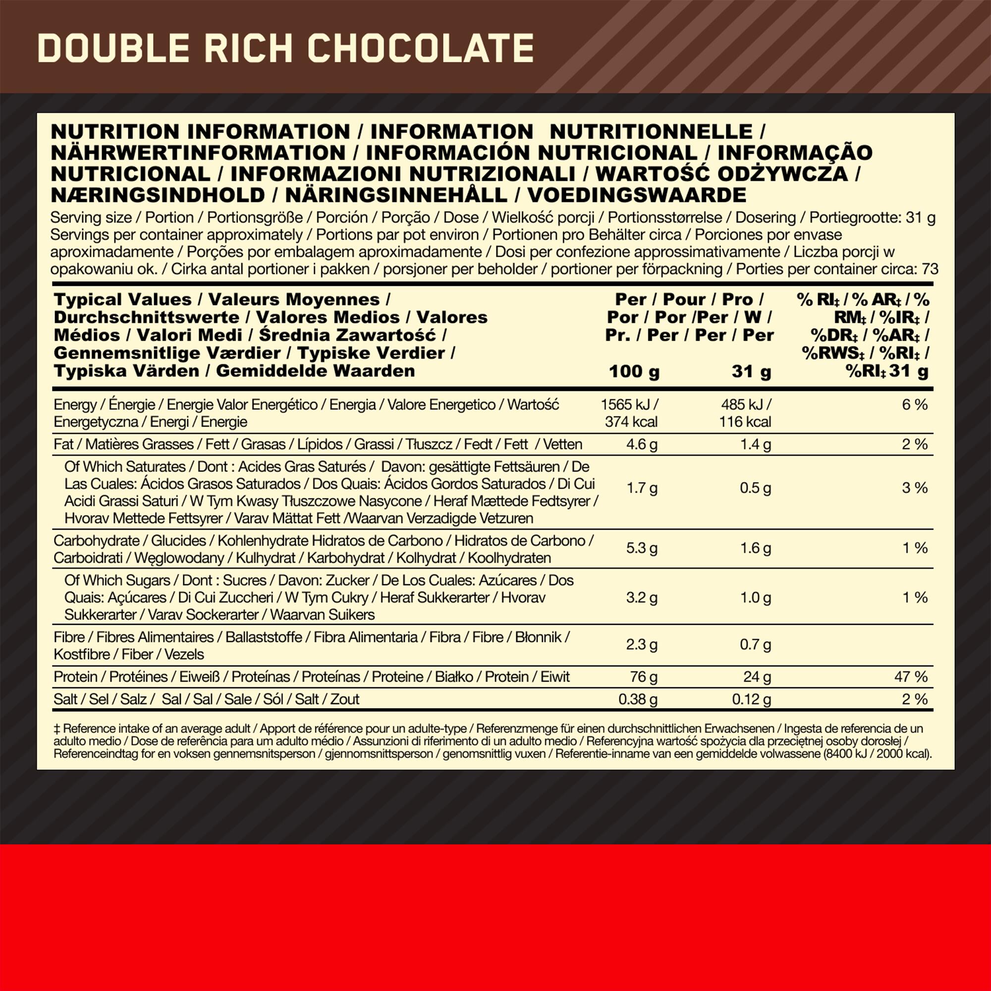 proteine del siero di latte Gold Standard doppio cioccolato ricco 2,2 kg