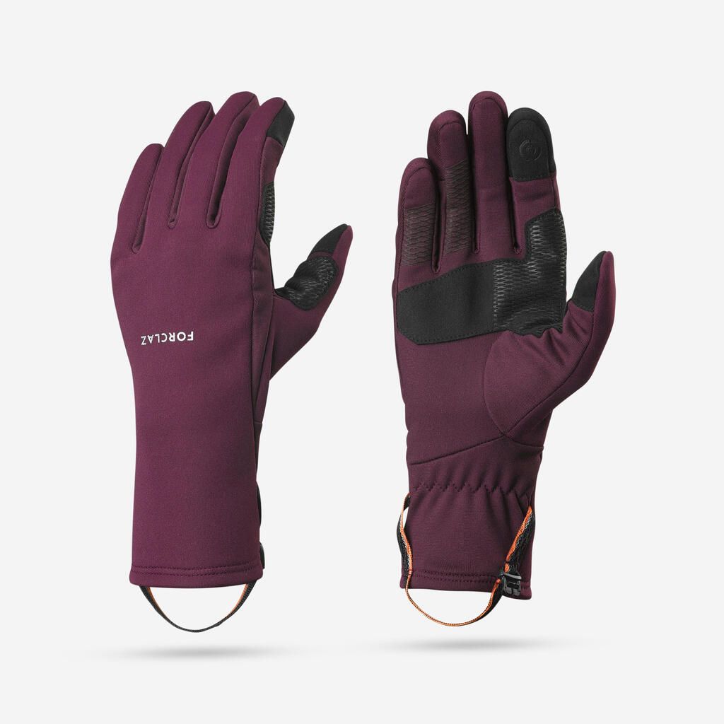 Adult mountain trekking tactile stretch gloves - MT500 burgundy