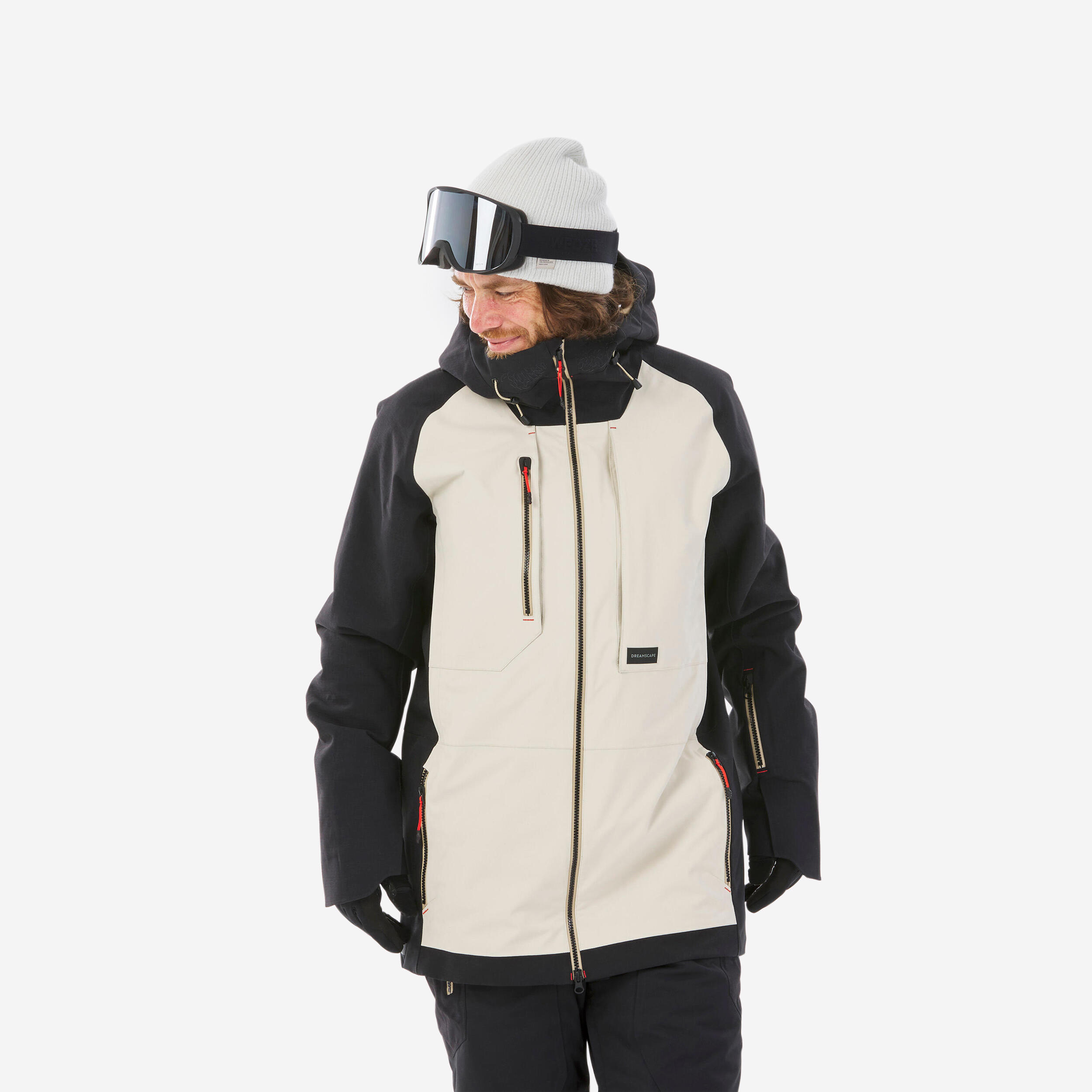 Men's waterproof snowboard jacket, SNB 900 UP beige and black