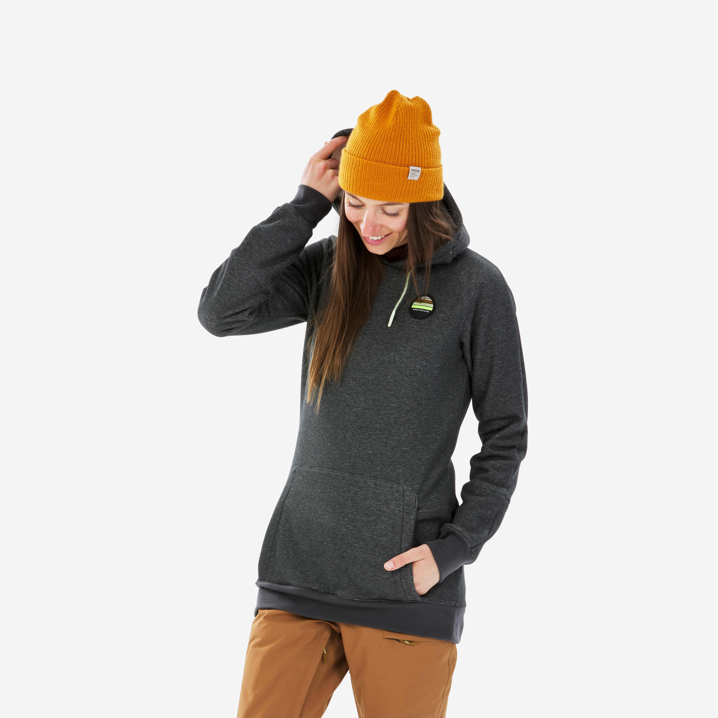 Felpa da snowboard da donna calda e confortevole con 1/2 zip, grigio