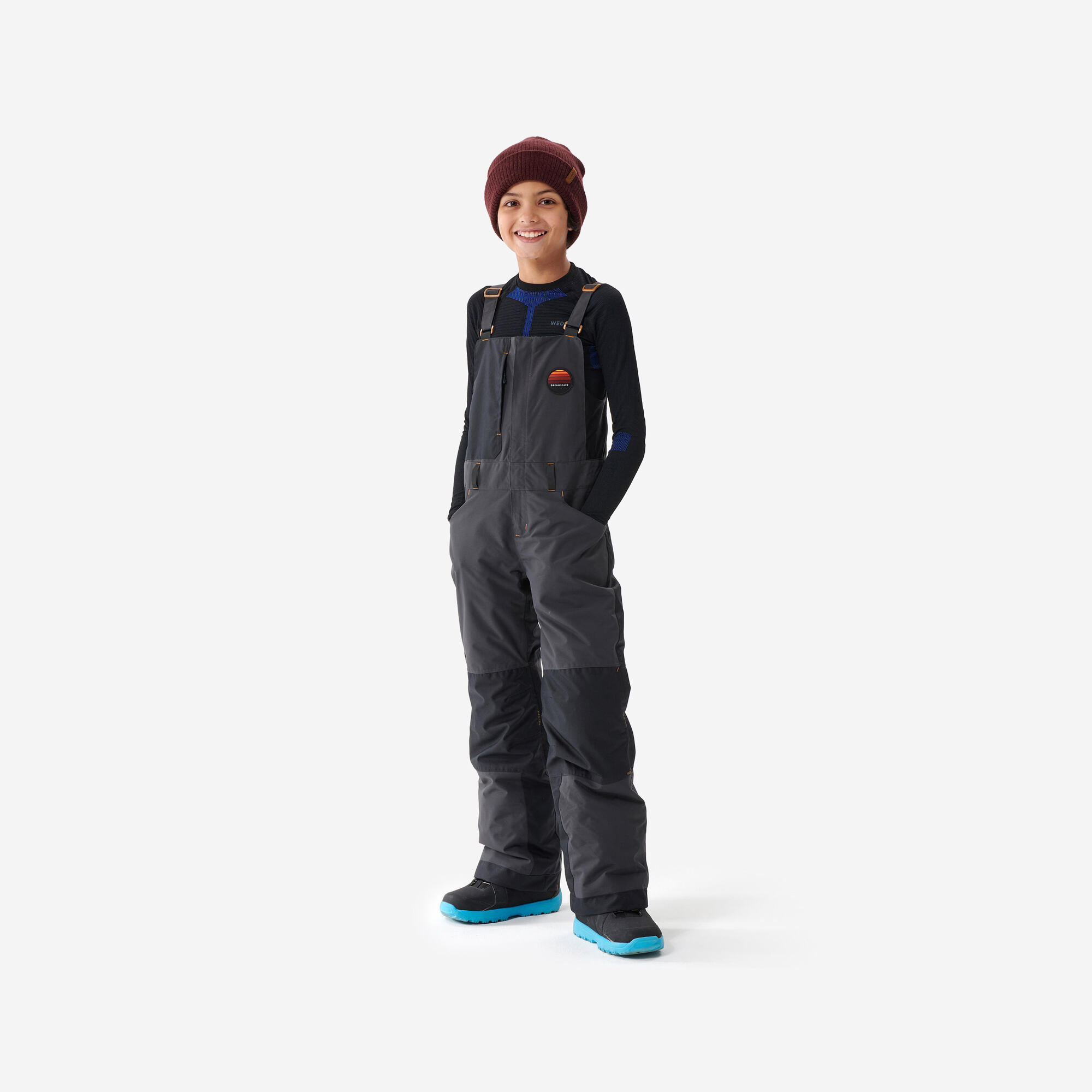 Kids' Snowboard Bib Pants - 500 Black - Carbon grey, Black - Dreamscape -  Decathlon