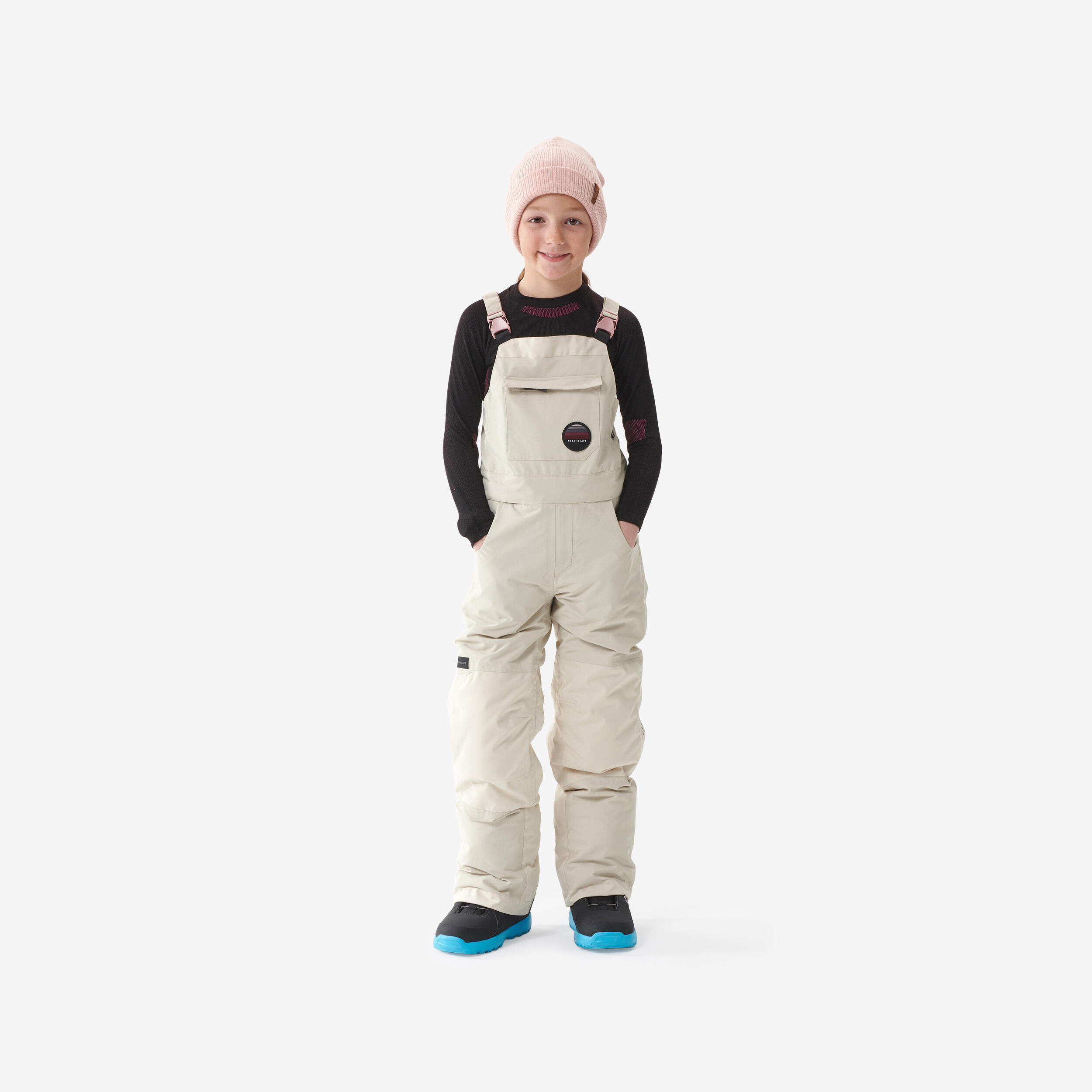 Children's snowboarding (and skiing) salopettes, Bib 500 girl's beige