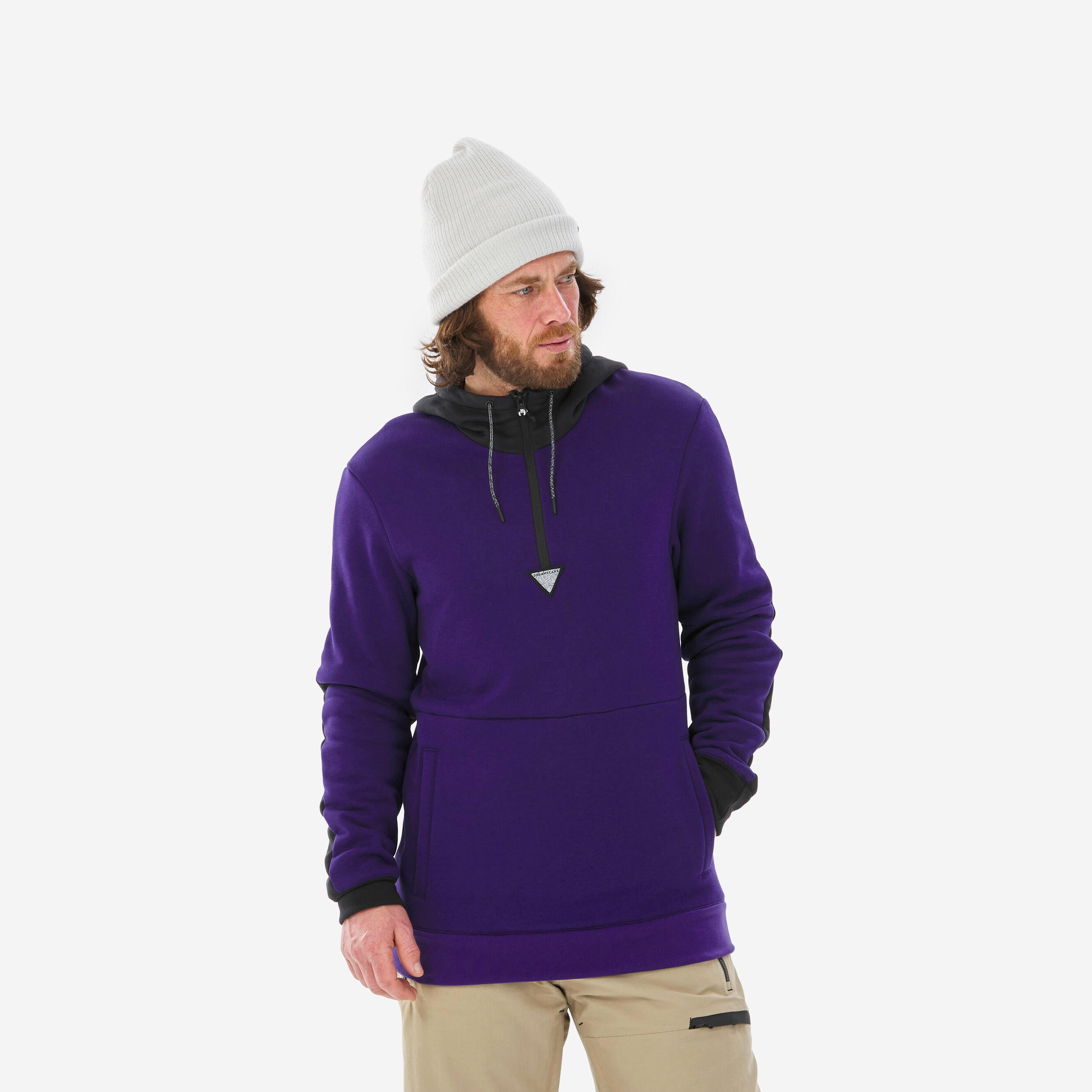 Felpa da sci e snowboard da uomo con 1/2 zip, 100 viola/nero